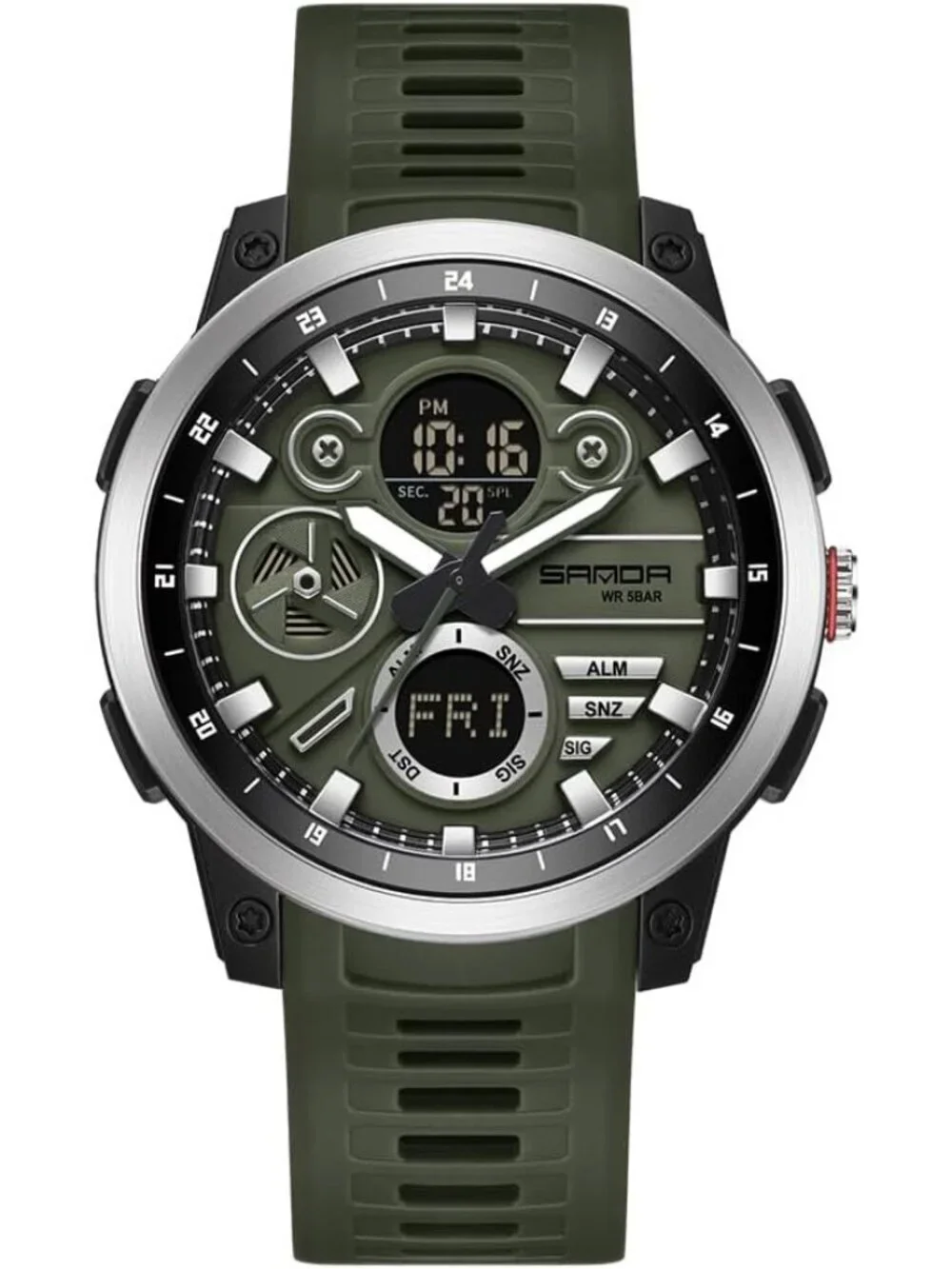 Men's Military Green Analog Quartz Stainless Steel Electronic LED Digital Watch